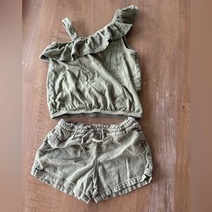 Old Navy Matching Set in Forest Green One Shoulder Eyelet Trim Top Size 3T